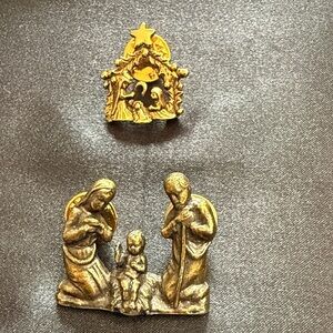 Vintage Bronze Nativity Pins  Brooches
